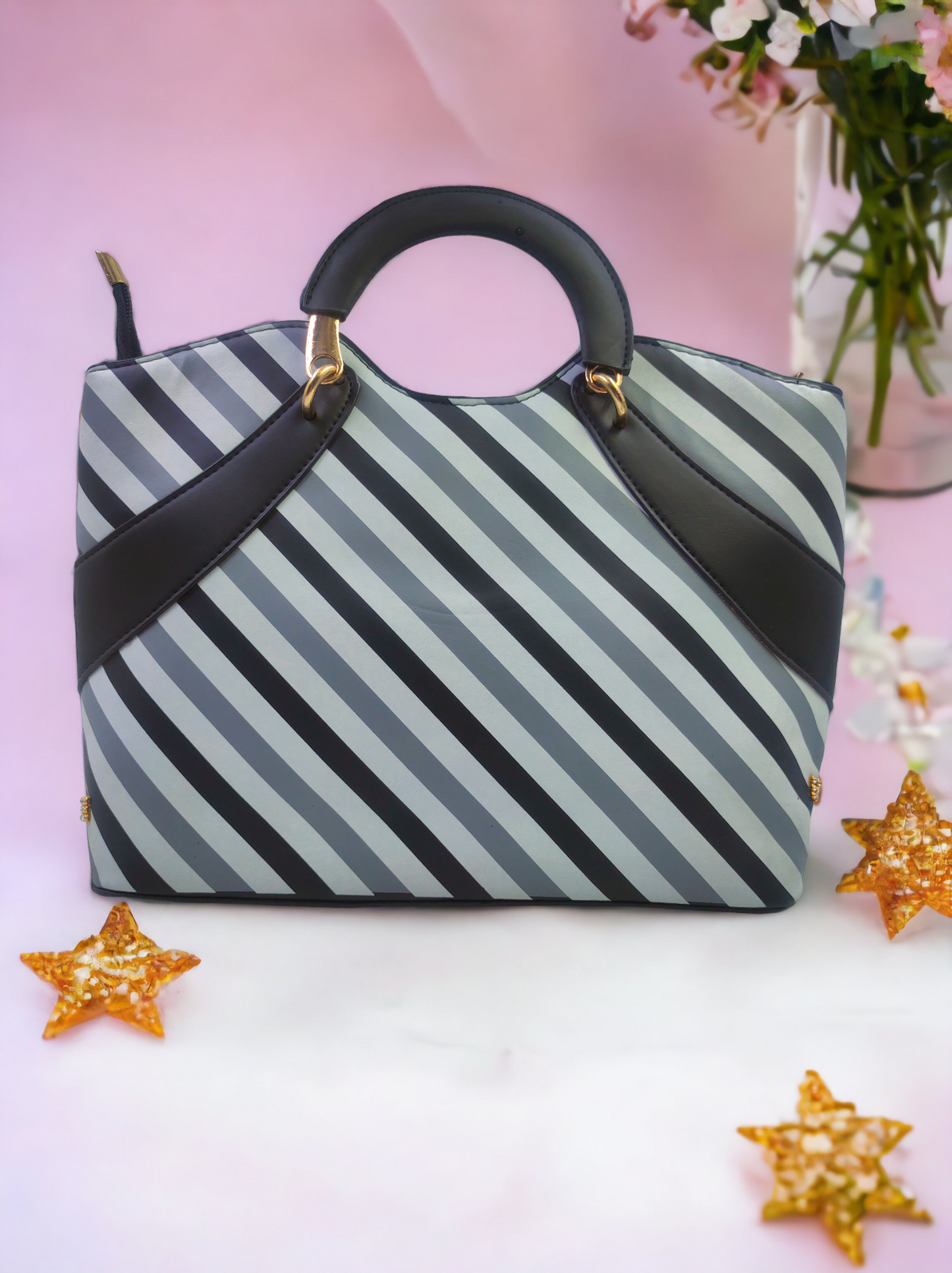 FirstKart MonochromeStripe Shine Handbag